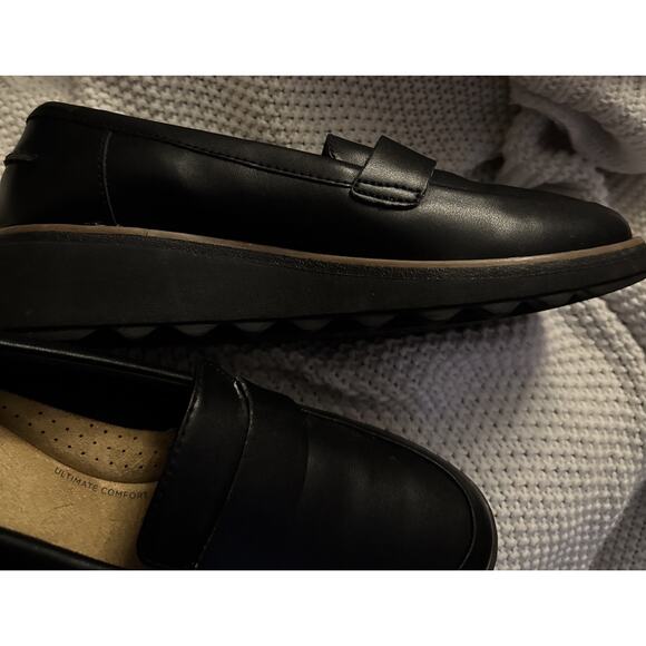 Clarks Sharon Gracie Shoes Womens Size 8 Black Leather Loafer Comfort Platform - Picture 6 of 9